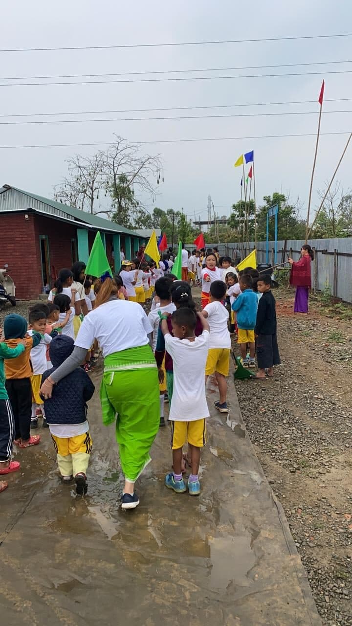 Students setting off on the annual sports meet rally